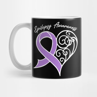 Epilepsy Awareness Heart Ribbon Gift Valentines Day - In This Family Nobody Fights Alone Mug